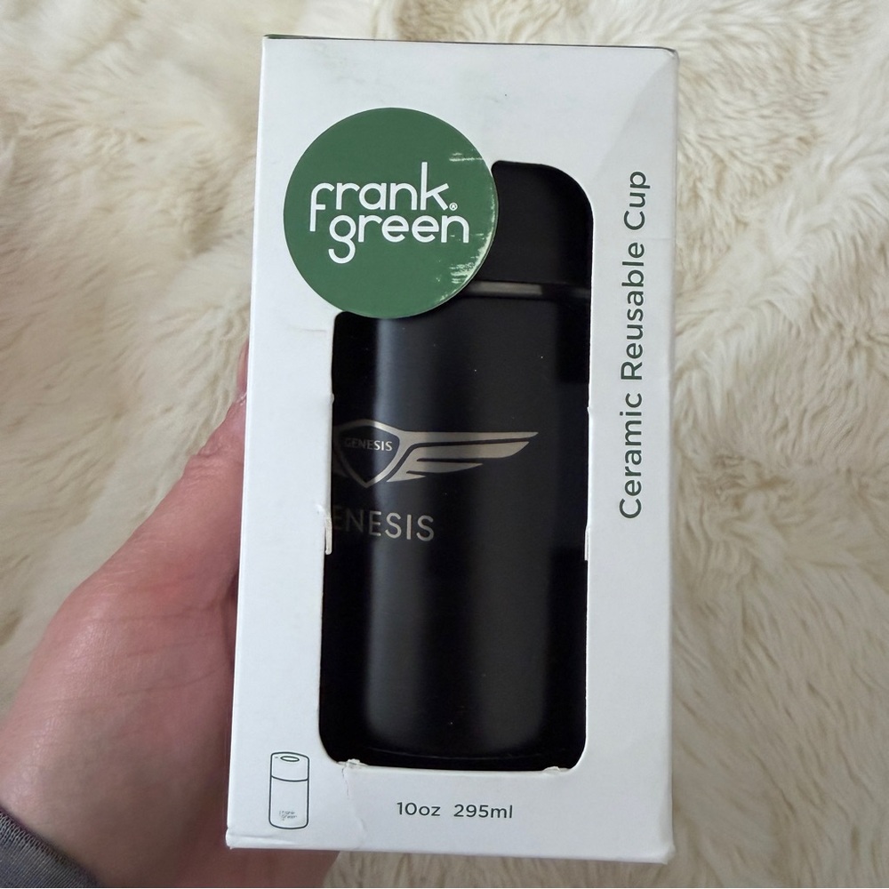 Frank Green Black Ceramic Reusable Cup with genesis logo